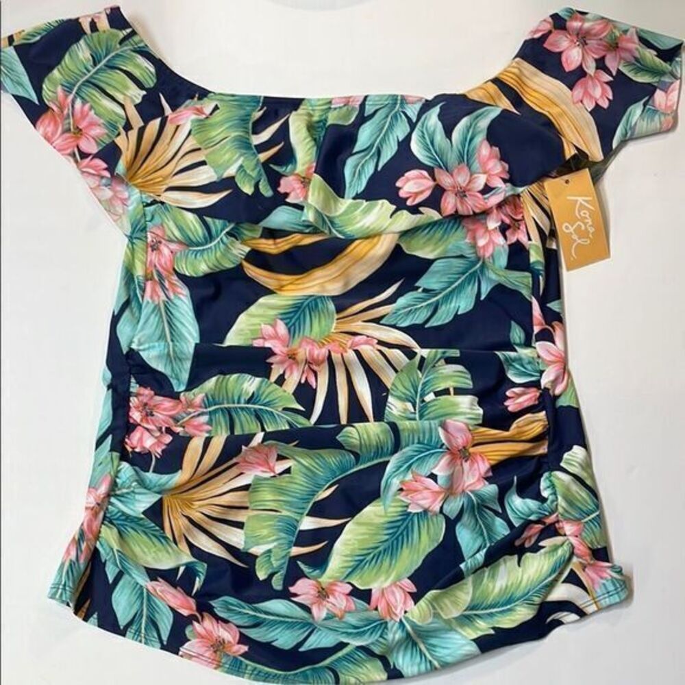 Kona Sol Womens Vibrant Tropical multi Print Tankini Top Sz M